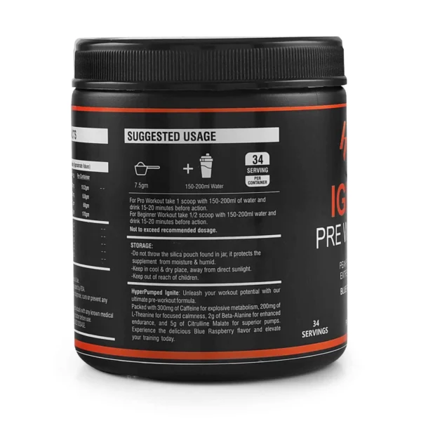 HyperPumped Ignite Pre Workout 255gm, 34 Servings (1 Month Supply), Blue Raspberry Flavor + 1kg Whey Protein Gift Voucher - Image 4